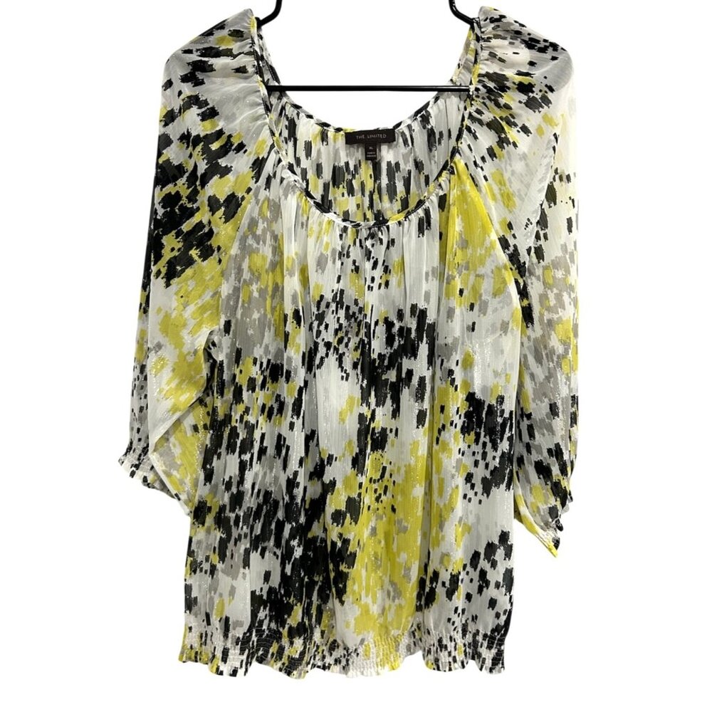 Multicolor Sheer Blouse With Elastic Hem & 3/4 Sleeves By The Limited Size XL